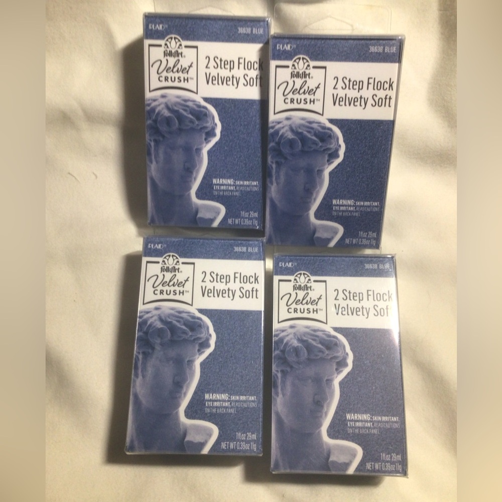 Lot/Set of 4 FolkArt Velvet Crush 2 Step Flock Flocking Blue Kit